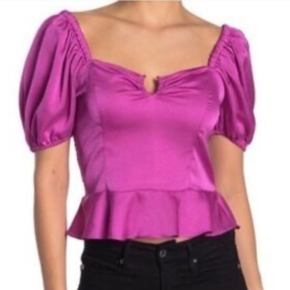 Wayf Women's Fuchsia Puff Sleeve Peplum Blouse
